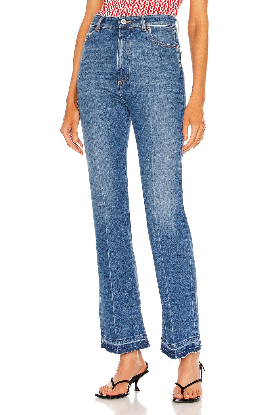 Image 1 of Valentino Belted Flare Jean in Navy