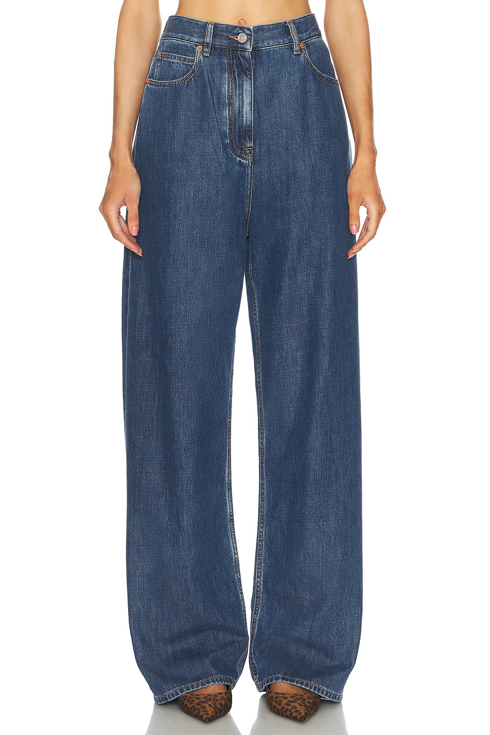 Image 1 of Valentino Straight Baggy Leg in Medium Blue Denim