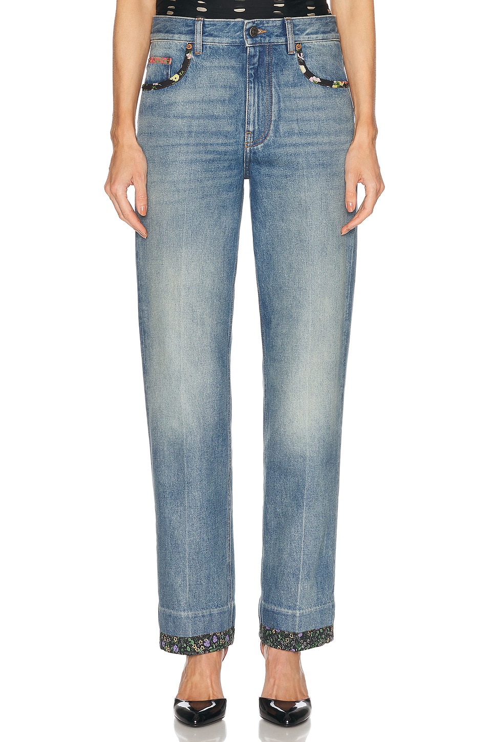 Shop Valentino Straight Leg In Medium Blue Denim