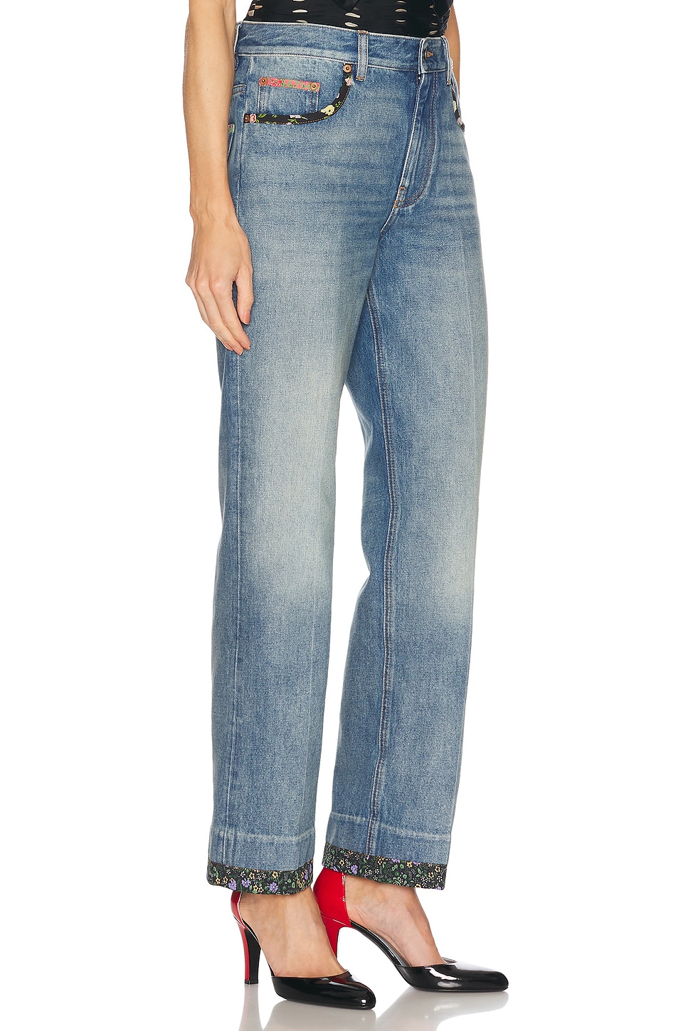Shop Valentino Straight Leg In Medium Blue Denim