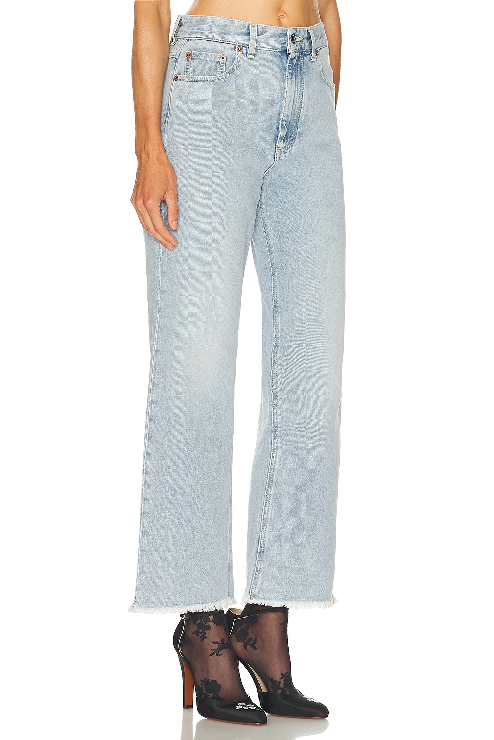 Valentino Womens Denim Blu Lav Chiaro Frayed-hem Straight-leg Denim Jeans In Blue
