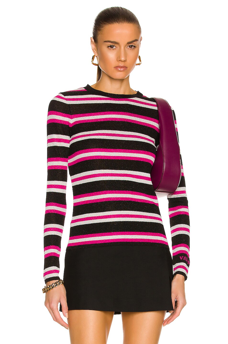 Image 1 of Valentino Striped Sweater in Nero & Eclectic Pink