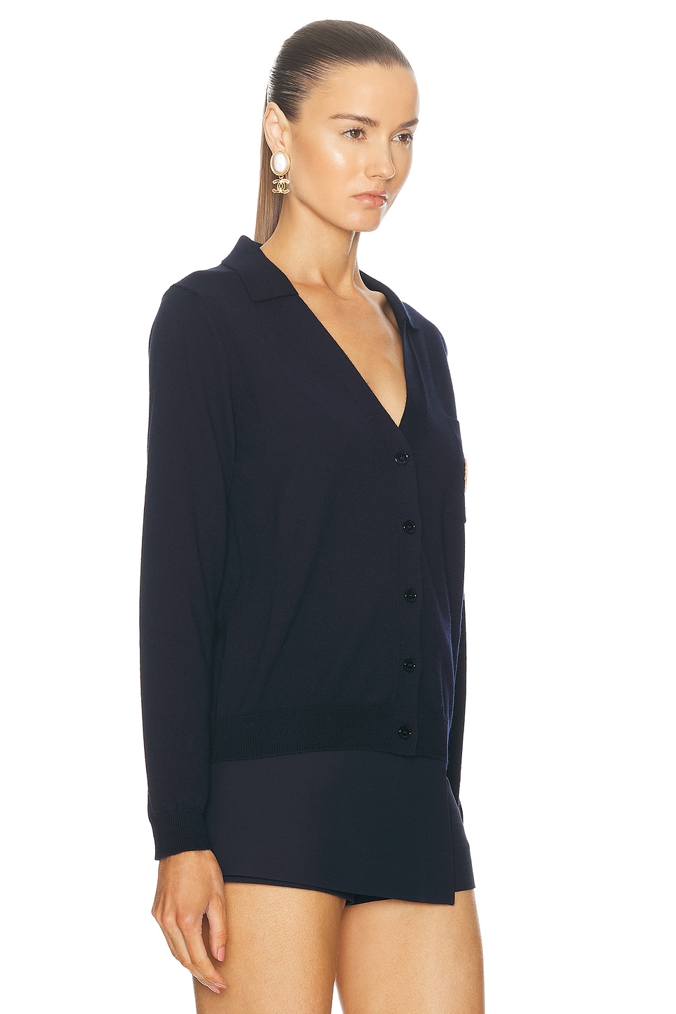 Shop Valentino Wool Cardigan In Navy