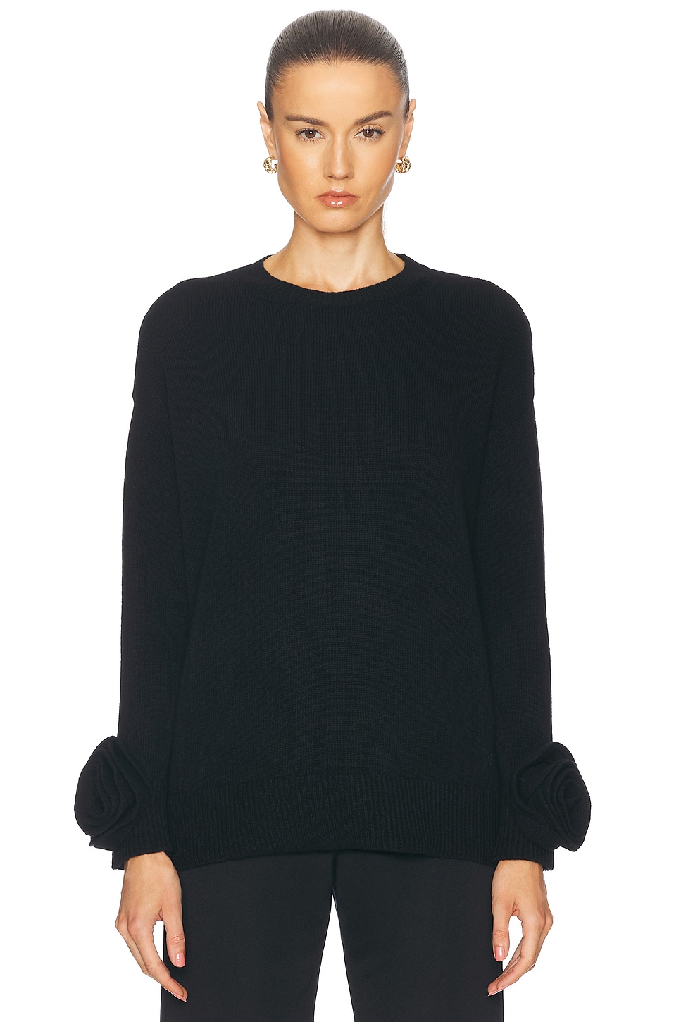 Shop Valentino Wool Roses Sweater In Nero