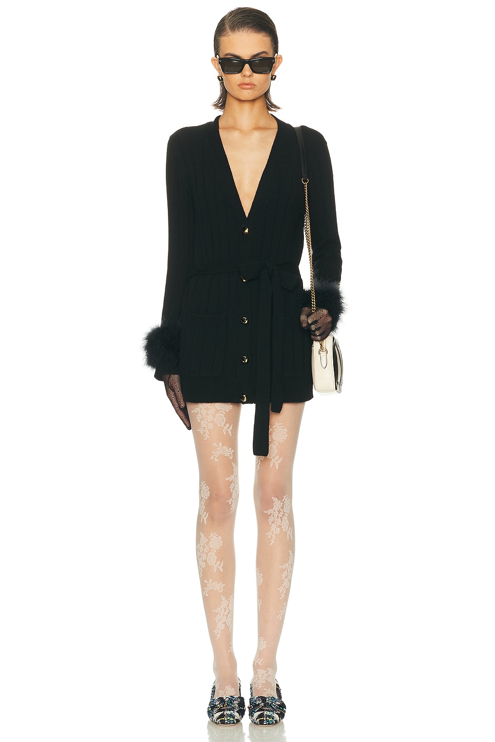 Valentino Feather-trimmed Virgin Wool Cardigan In Black