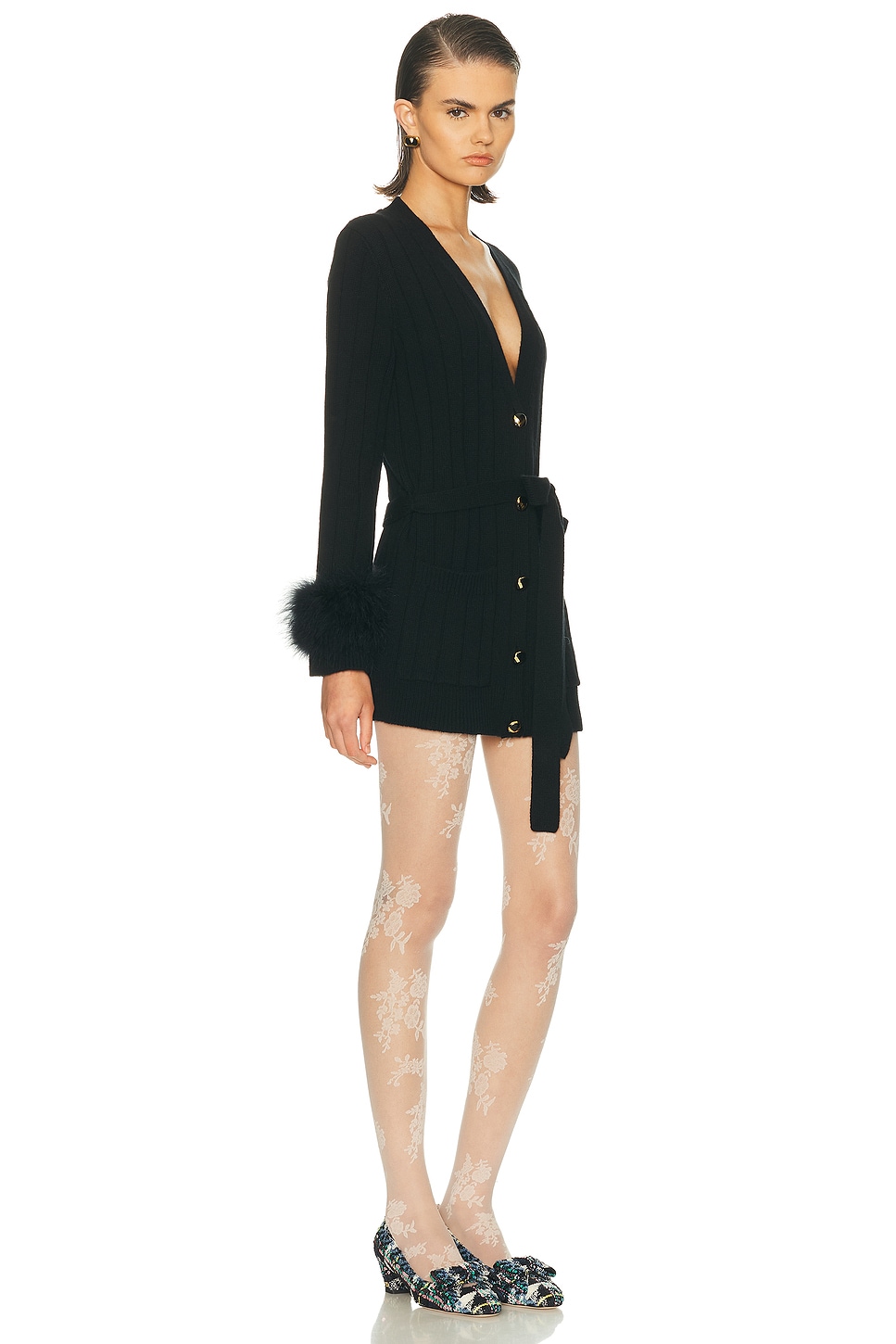 Valentino Feather-trimmed Virgin Wool Cardigan In Black