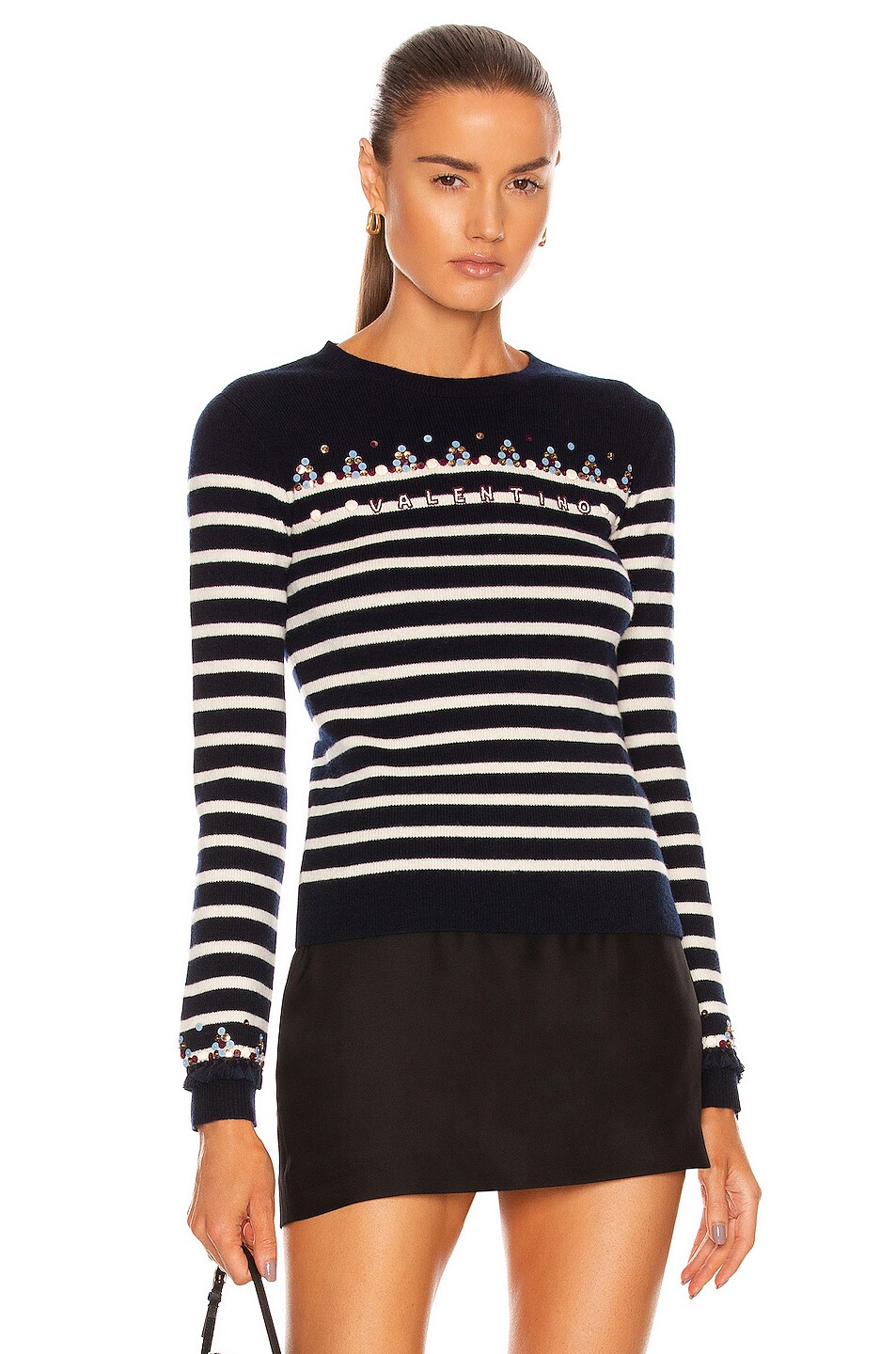 Image 1 of Valentino Embroidered Sweater in Navy & Avorio