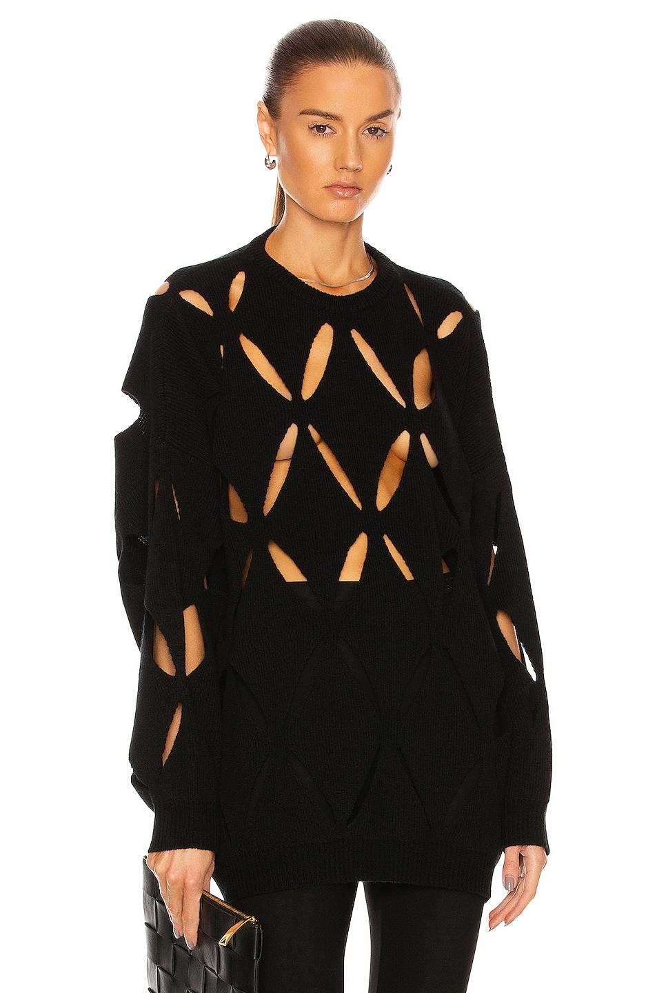 Image 1 of Valentino Net and Cut Out Sweater in Nero