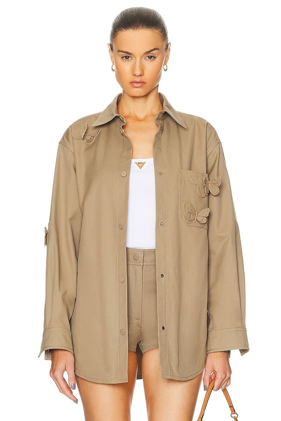 Image 1 of Valentino Embroidered Shacket in Beige