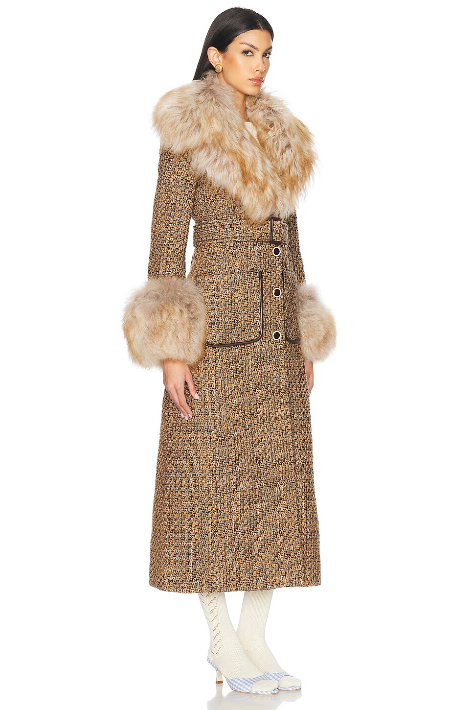 Valentino Fantasy Tweed Coat In Marrone & Multicolor