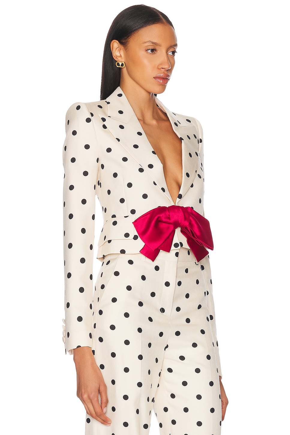 Valentino Bow-embellished Polka-dot Silk-shantung Jacket In Betulla & Nero