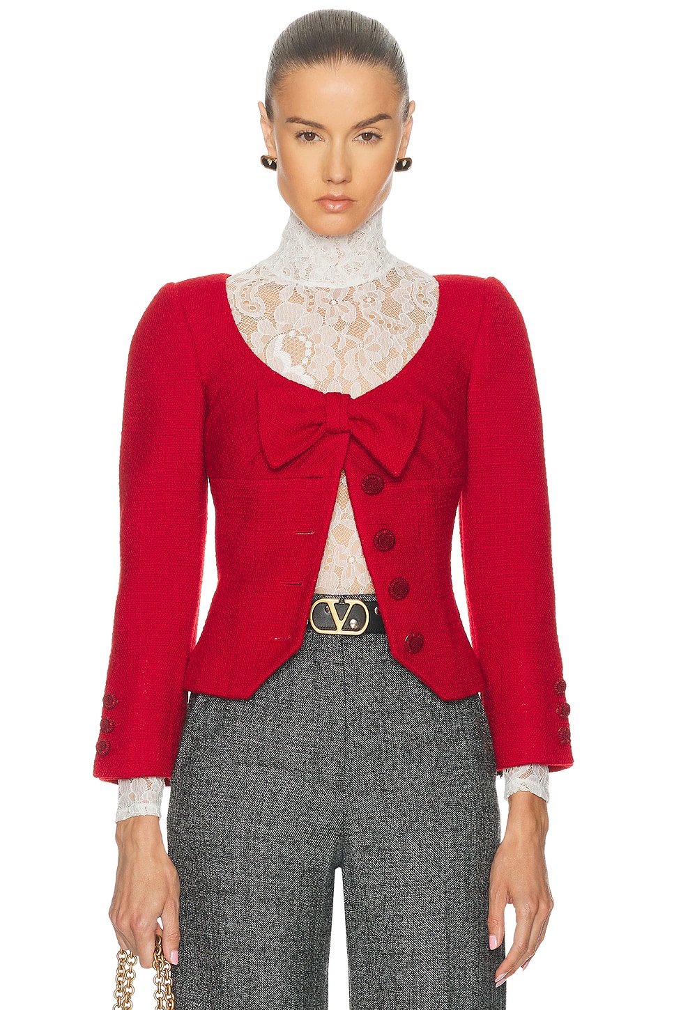 Valentino Plain Wool Tweed Jacket In Red
