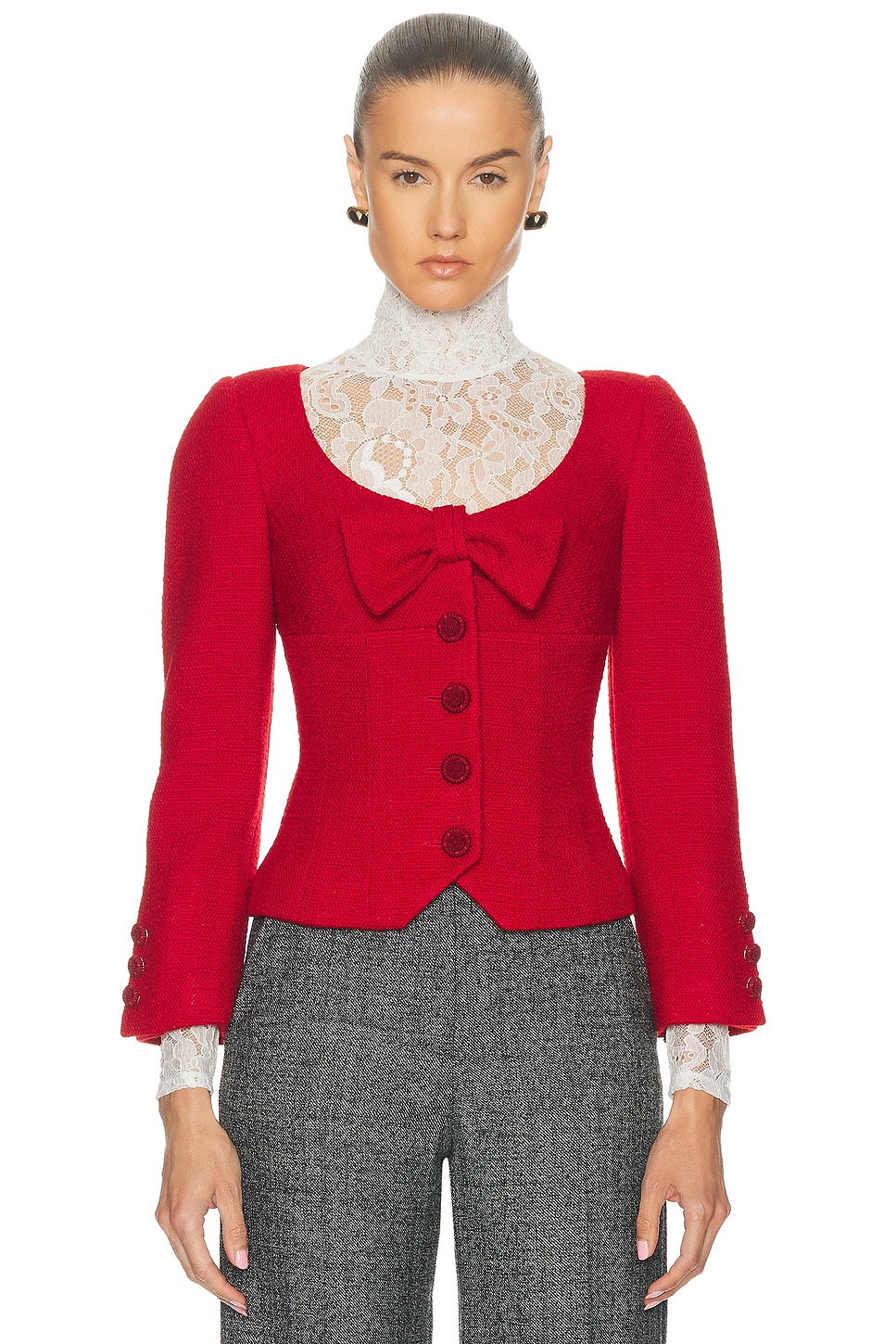 Valentino Plain Wool Tweed Jacket In Red