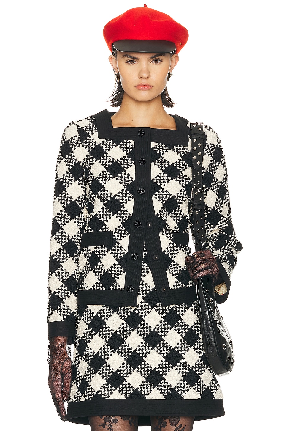 Image 1 of Valentino Damier Tweed Jacket in Burro & Nero
