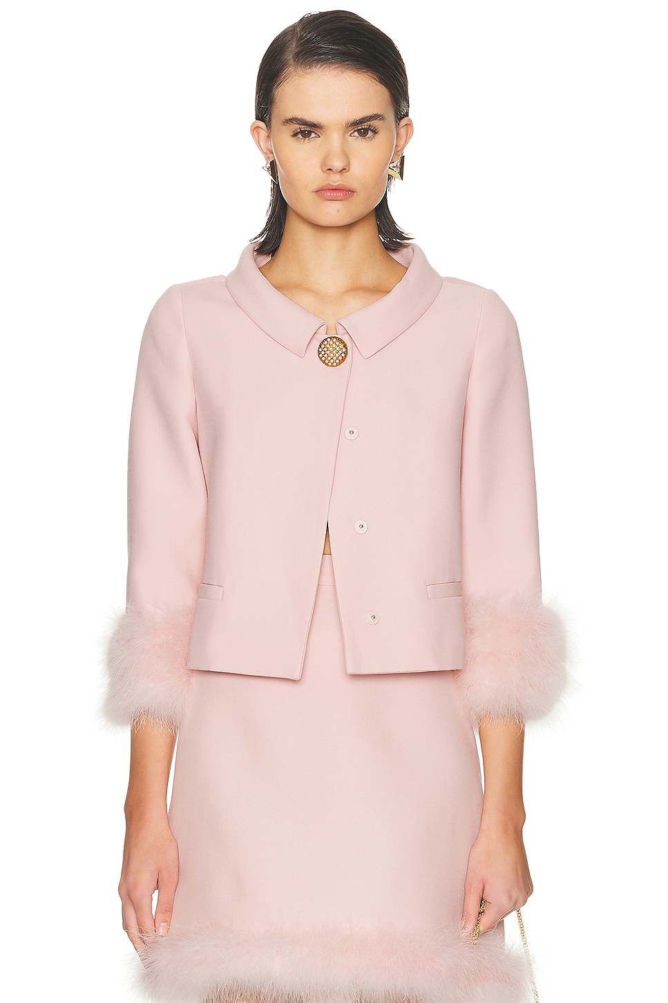 Image 1 of Valentino Feather Crepe Jacket in Rose
