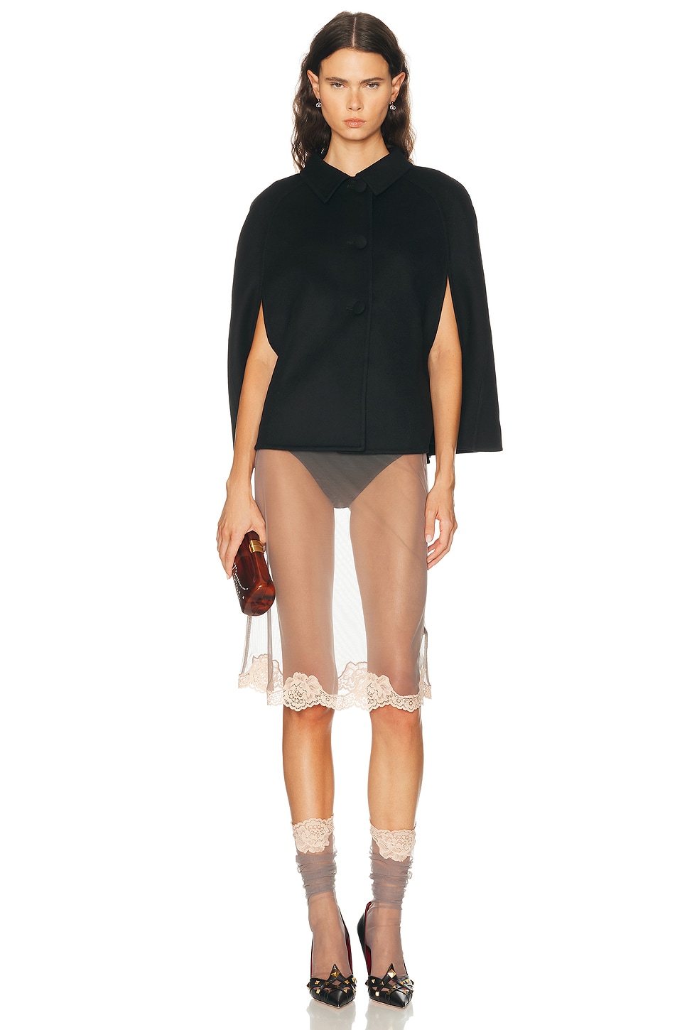 Valentino Compact Drape Cape Jacket In Black