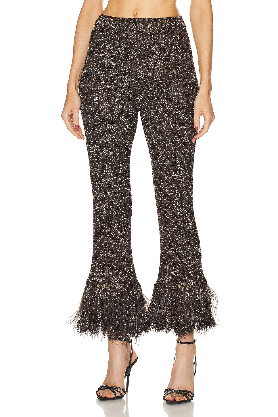 Image 1 of Valentino Embroidered Blend Feather Pant in Ebano
