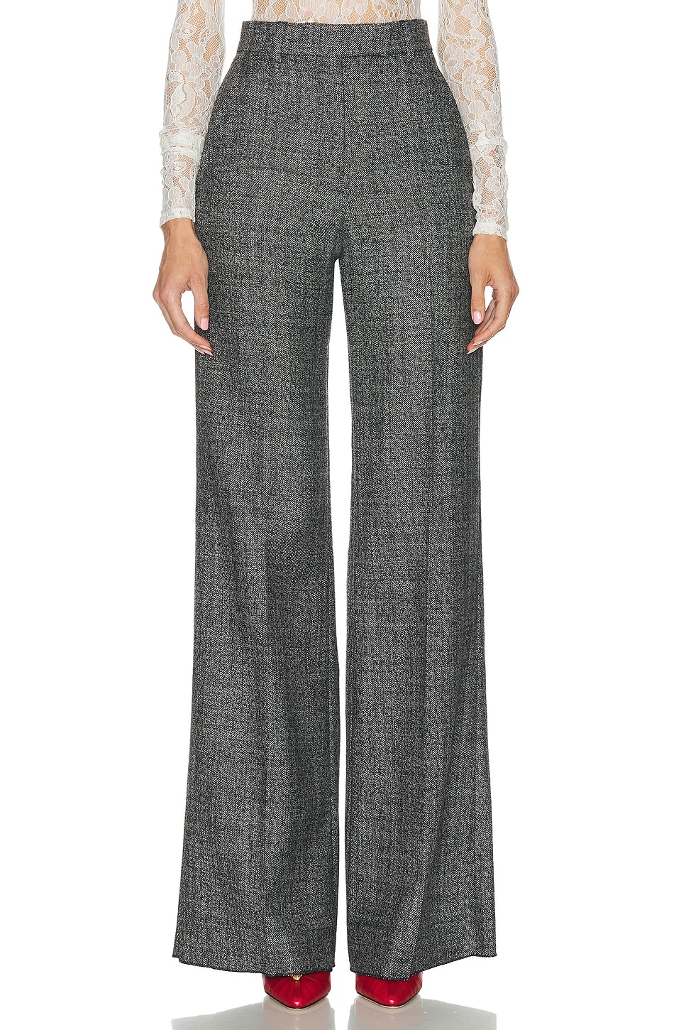Valentino High-rise Wool-blend Wide-leg Pants In Gray