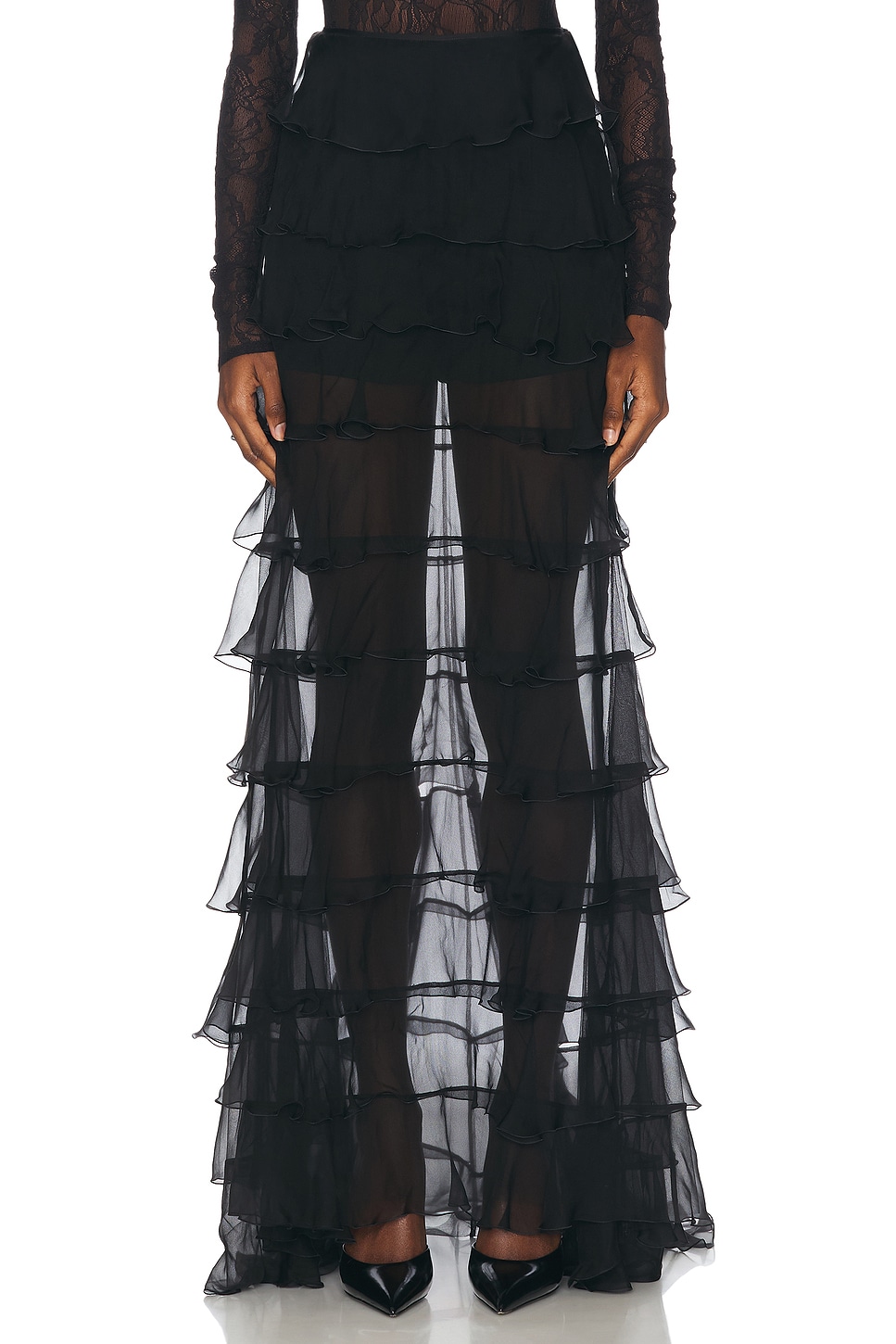 Image 1 of Valentino Chiffon Skirt in Nero