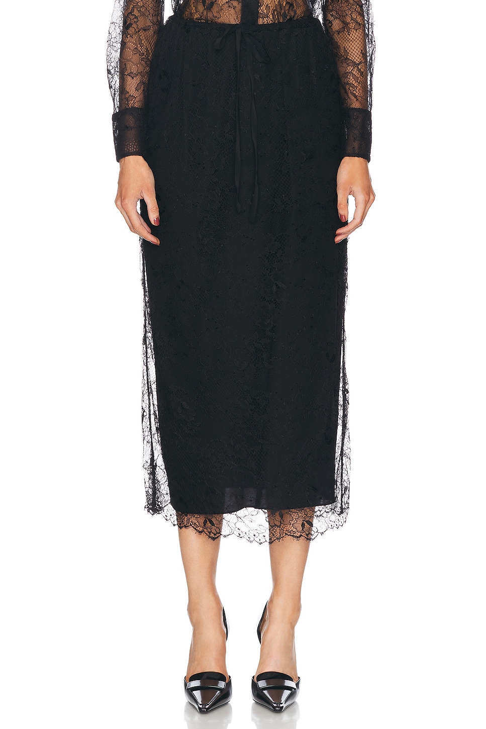 Shop Valentino Lace Skirt In Nero