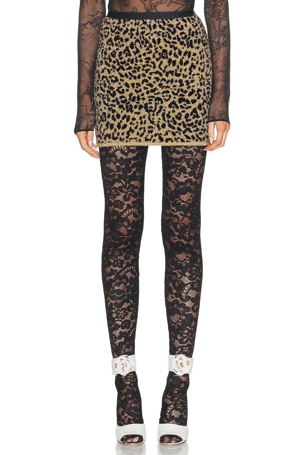 Image 1 of Valentino Animalier Jacquard Skirt in Gold & Nero