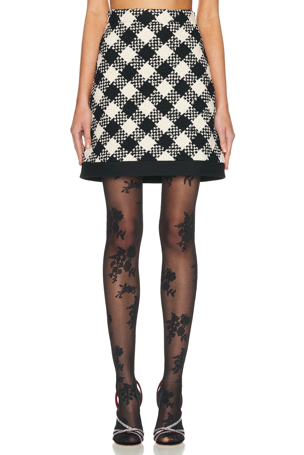 Image 1 of Valentino Damier Tweed Skirt in Betulla & Nero