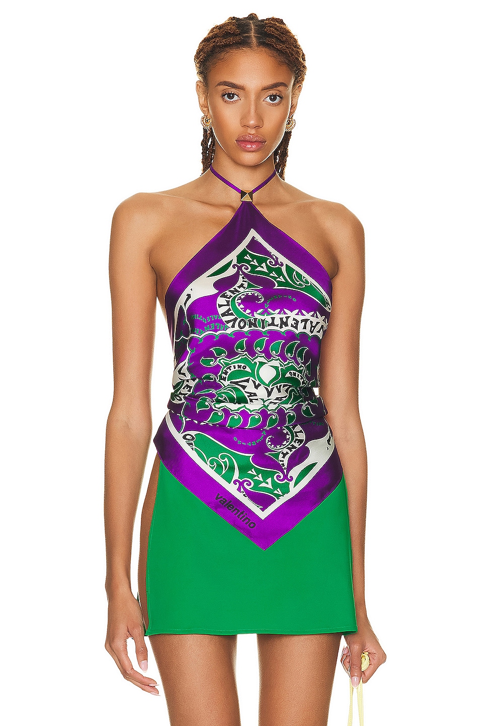 Image 1 of Valentino Bandana Pattern Top in Antic Green & Astral Purple