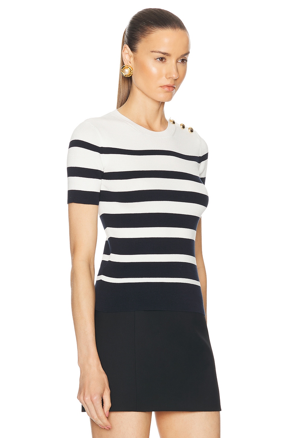 Shop Valentino Stripe Top In Navy & Avorio