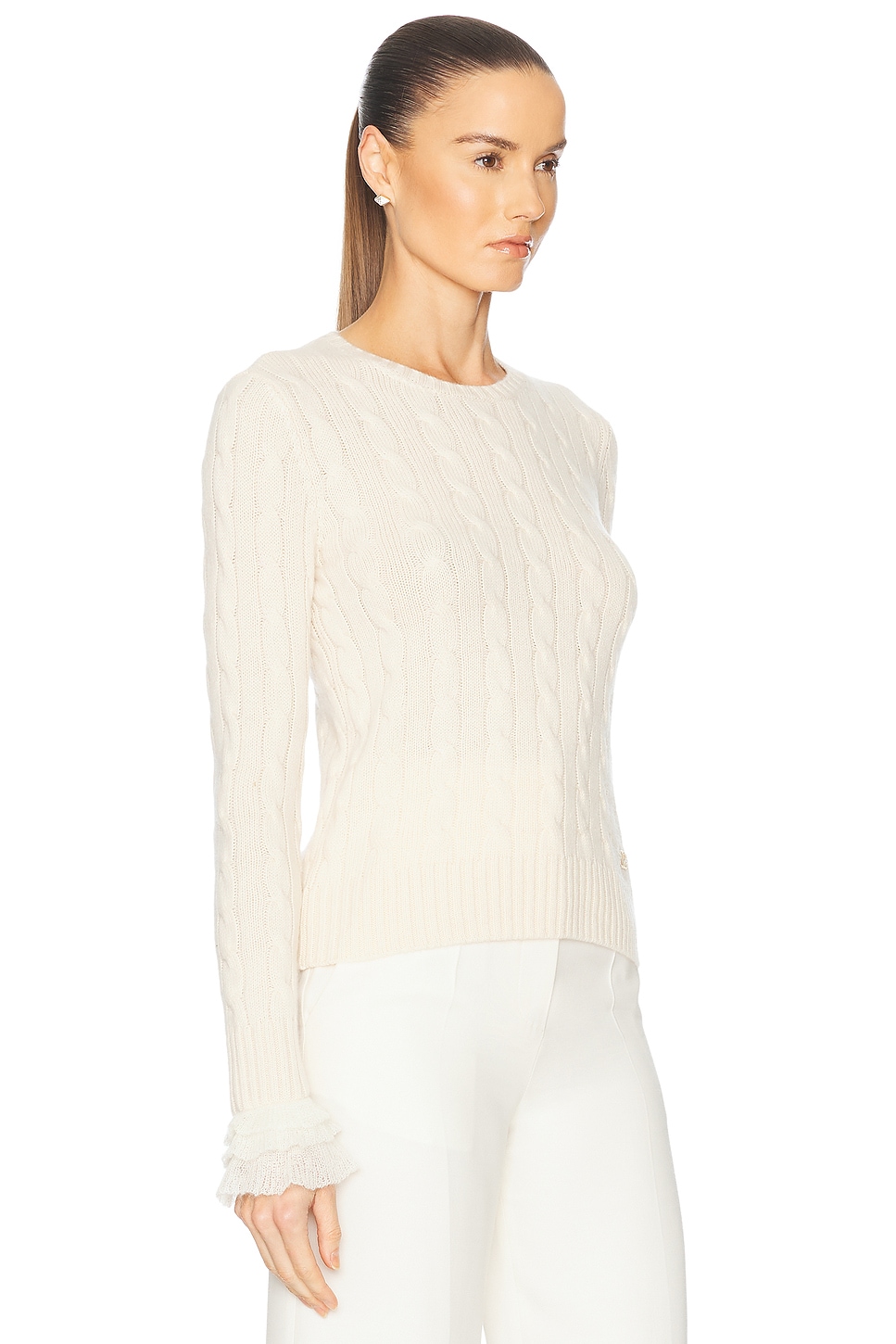 Valentino Ruffled Cuff-detailing Jumper In Betulla & Avorio