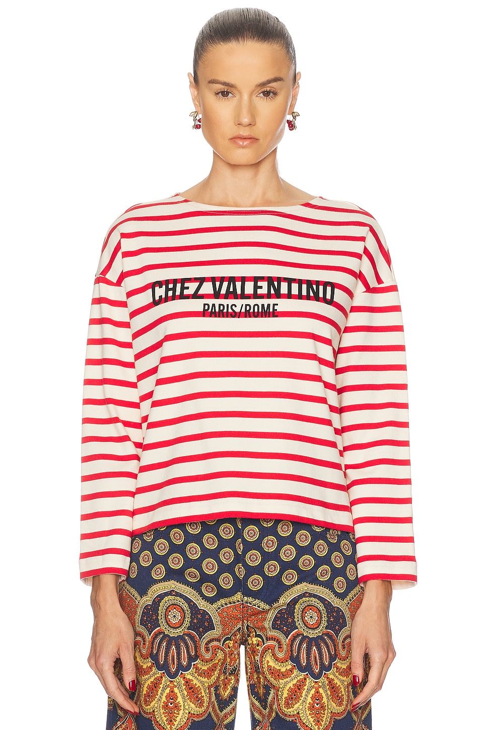 Striped Cotton T Shirt in Red