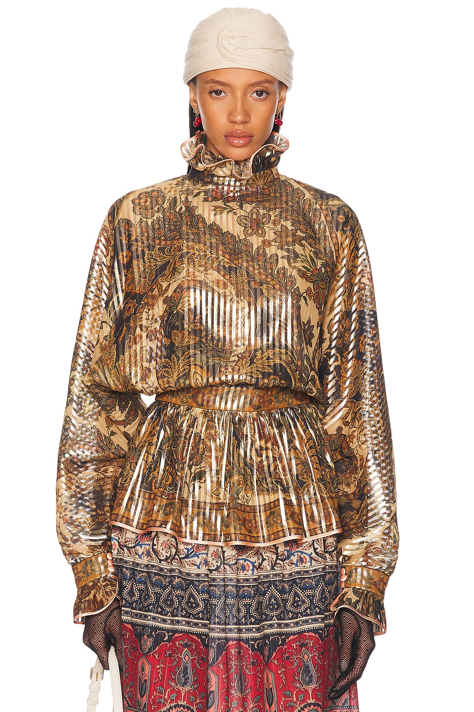Image 1 of Valentino Voyage Imaginaire Top in Beige & Multicolor Marrone