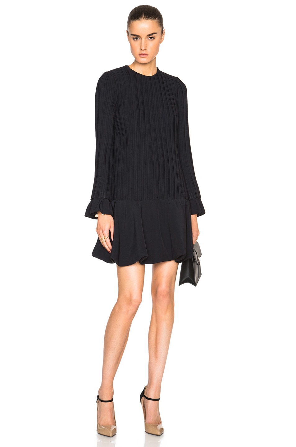 Image 1 of Victoria Victoria Beckham Pleated Flare Dress in Navy