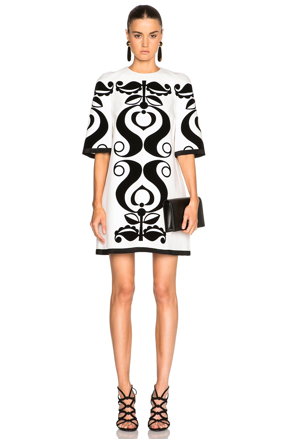Image 1 of Victoria Victoria Beckham Printed Canvas Dress in Off White & Black