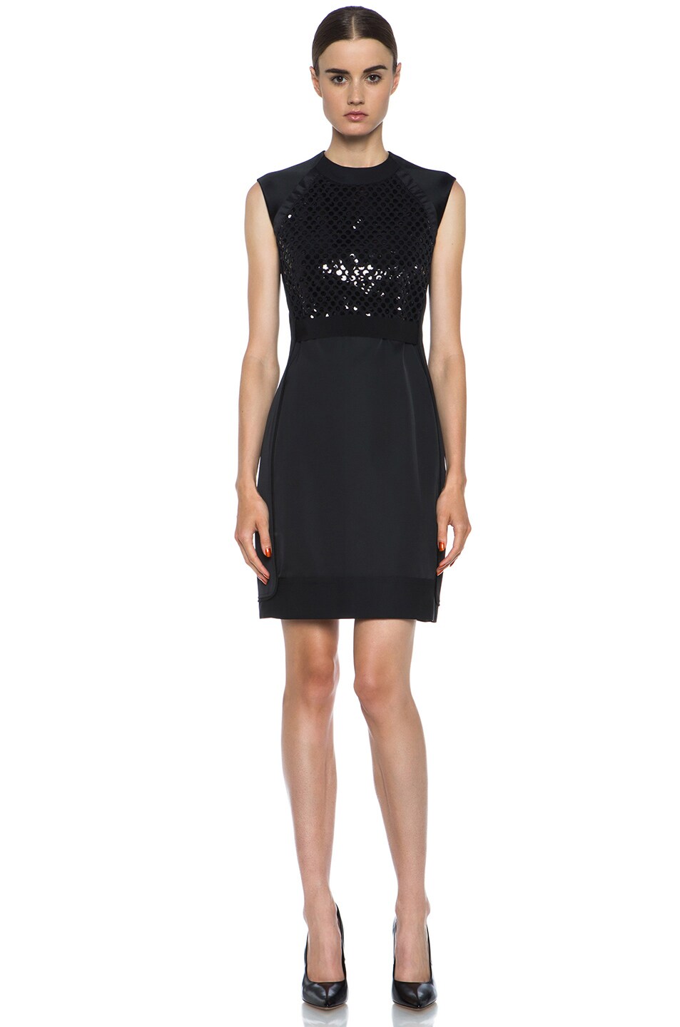 Image 1 of Victoria Victoria Beckham Small Laser Cut Sequin Poly Dress in Black