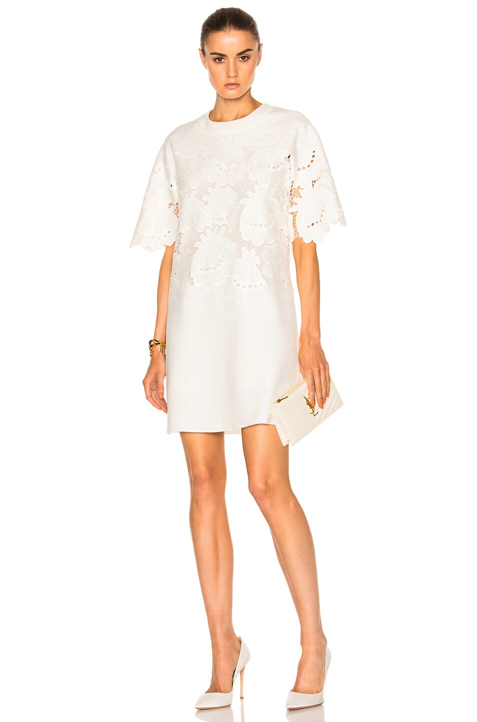 Image 1 of Victoria Victoria Beckham Delft Embroidered Shift in Ivory