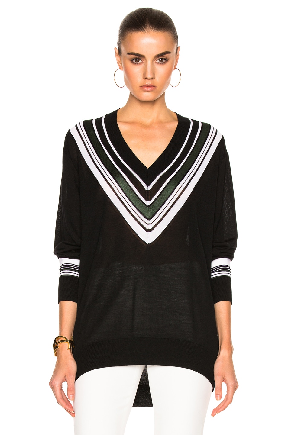 Image 1 of Victoria Victoria Beckham Oversize V Neck Sweater in Black & Multi