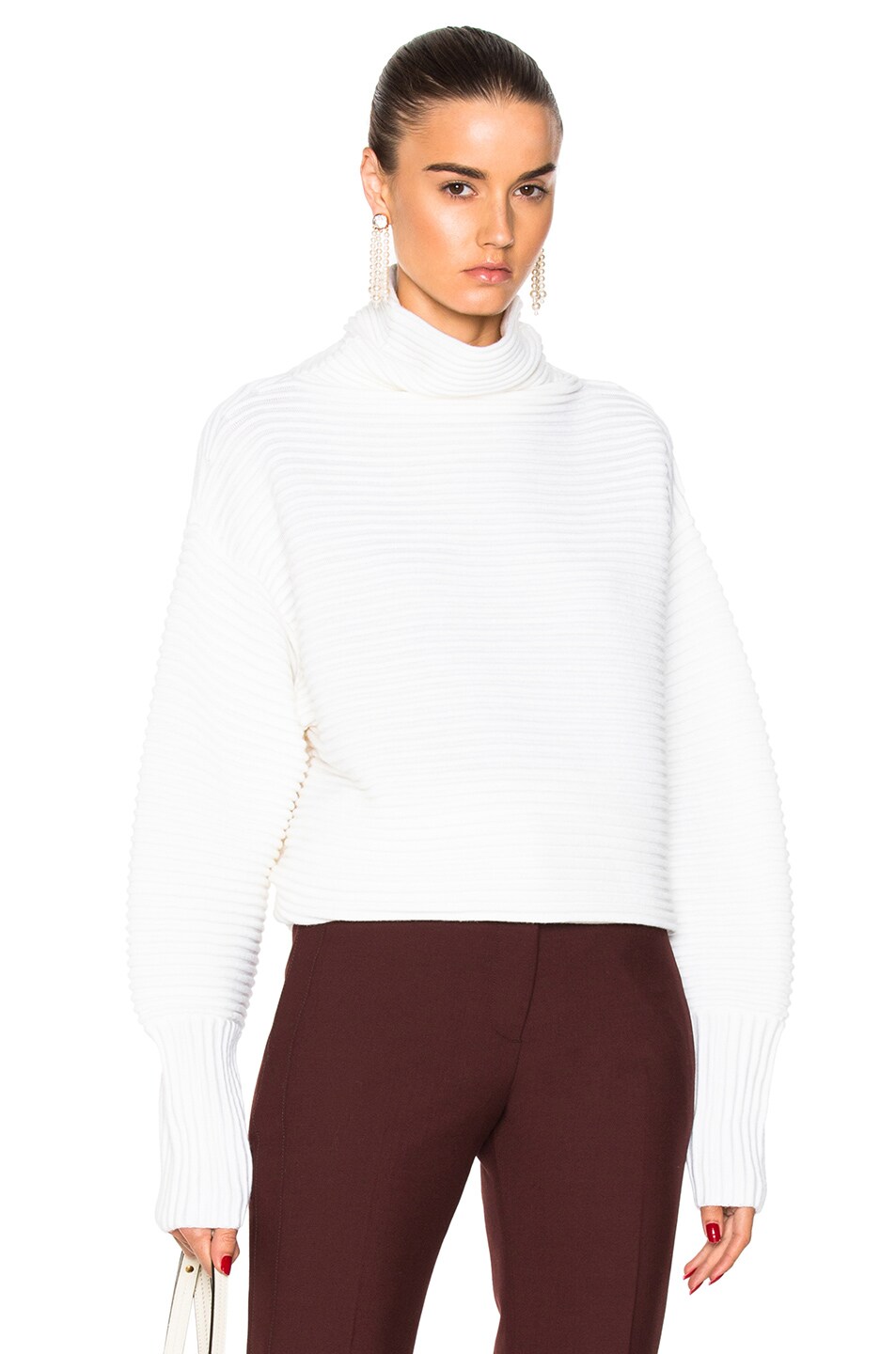 Image 1 of Victoria Victoria Beckham Funnel Neck Sweater in Ivory