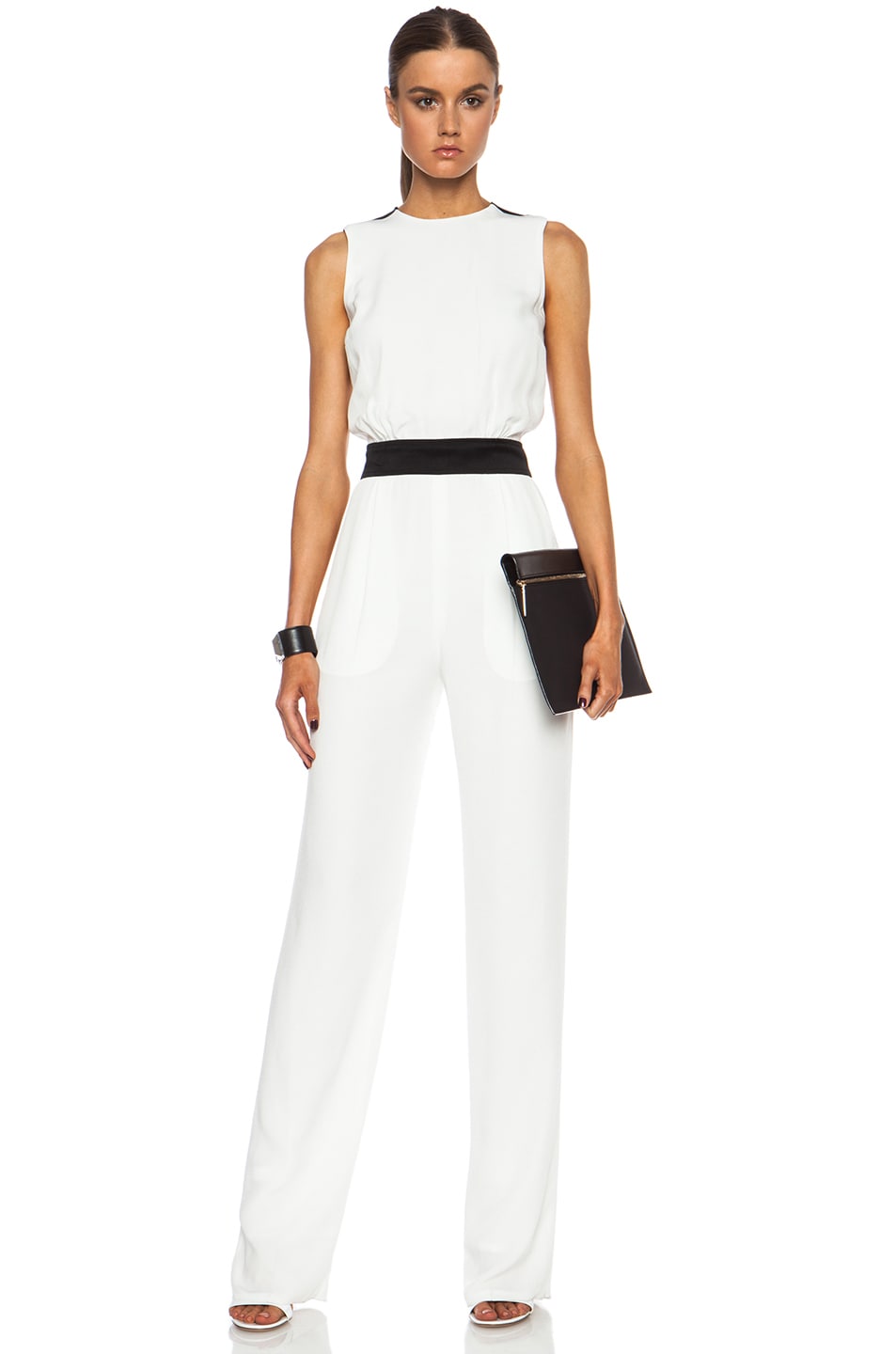 Image 1 of Victoria Victoria Beckham Acetate-Blend Pant Suit in Off White & Black