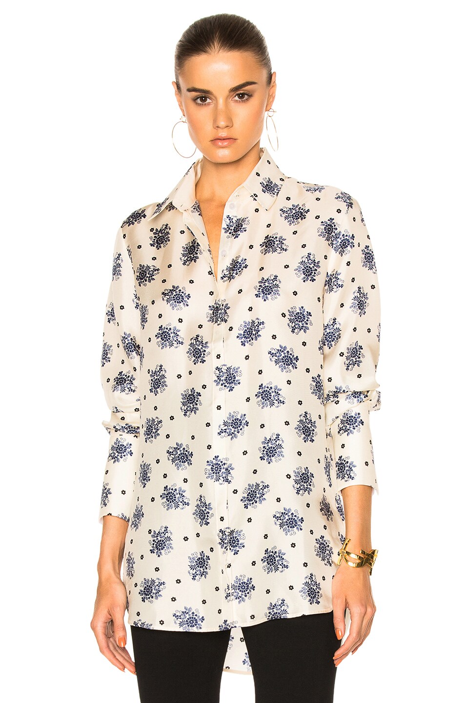 Image 1 of Victoria Victoria Beckham Tux Cuff Shirt in Willow Pattern