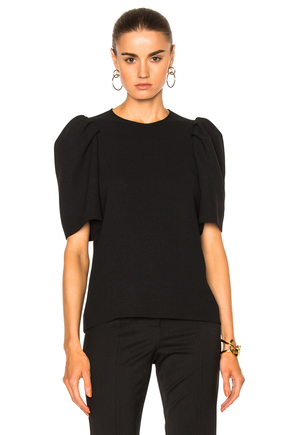 Image 1 of Victoria Victoria Beckham Gathered Sleeve Top in Black