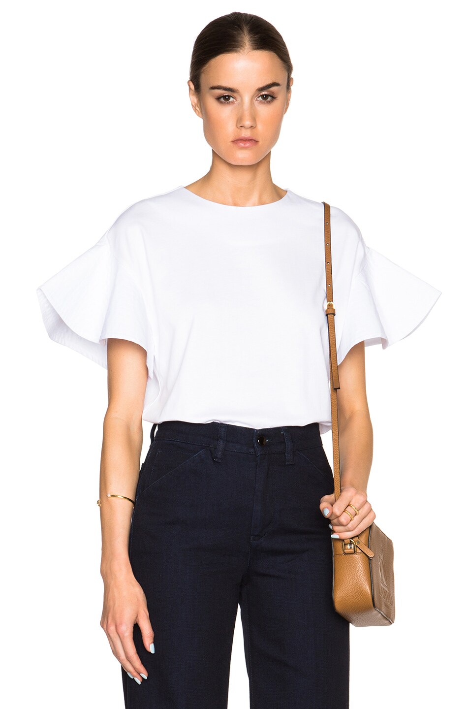 Image 1 of Victoria Victoria Beckham Flare Sleeve Top in White