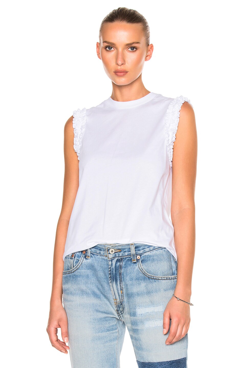 Image 1 of Victoria Victoria Beckham Ruffle Sleeveless Tee Shirt in White