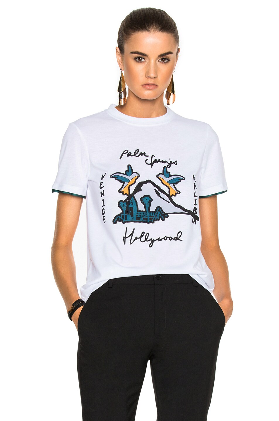 Image 1 of Victoria Victoria Beckham Classic Tee Shirt in White & Palm Springs Multi