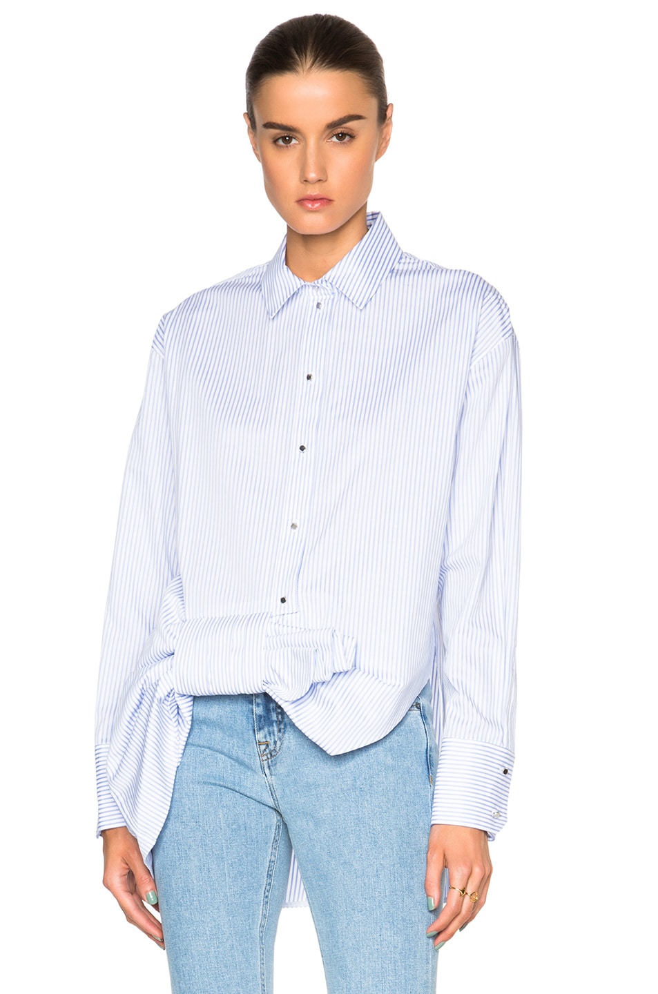 Image 1 of Victoria Victoria Beckham Asymmetric Bow Top in Pale Blue, Grey & White