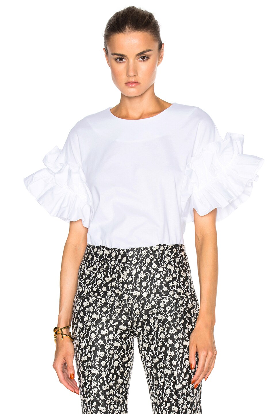 Image 1 of Victoria Victoria Beckham Ruffle Sleeve Top in White