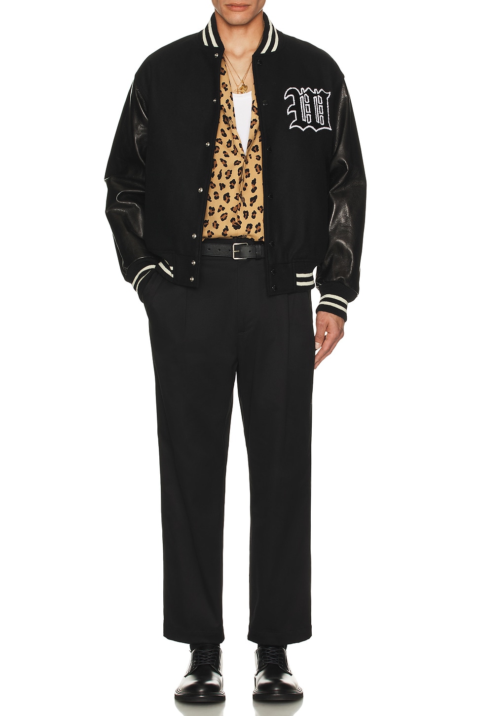 Image 1 of WACKO MARIA Leather Varsity Jacket -B- Type-2 in Black