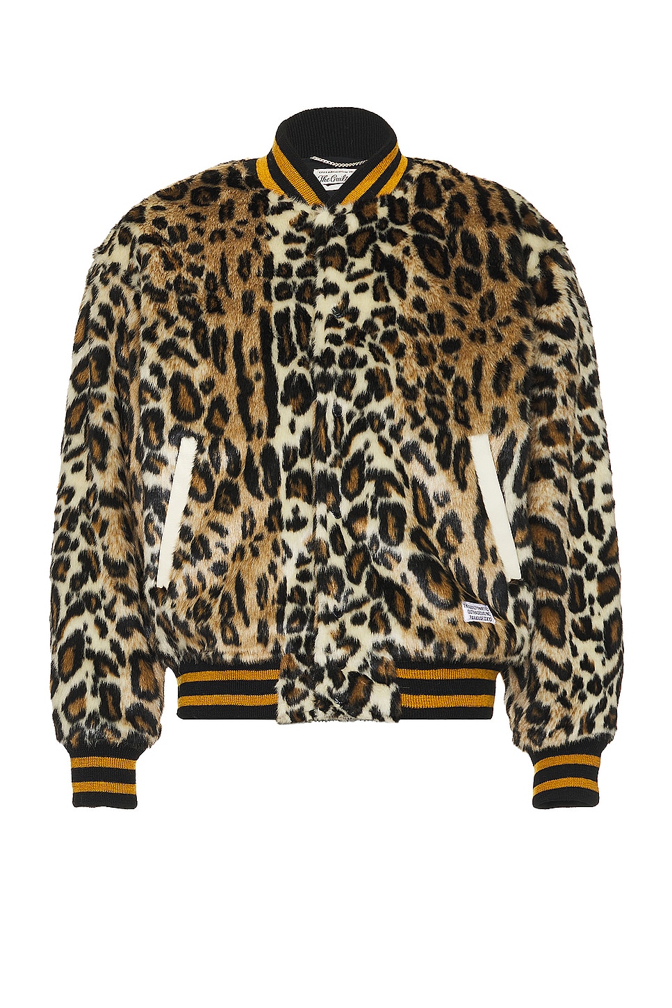 Image 1 of WACKO MARIA Fur Leopard Varsity Jacket in Beige