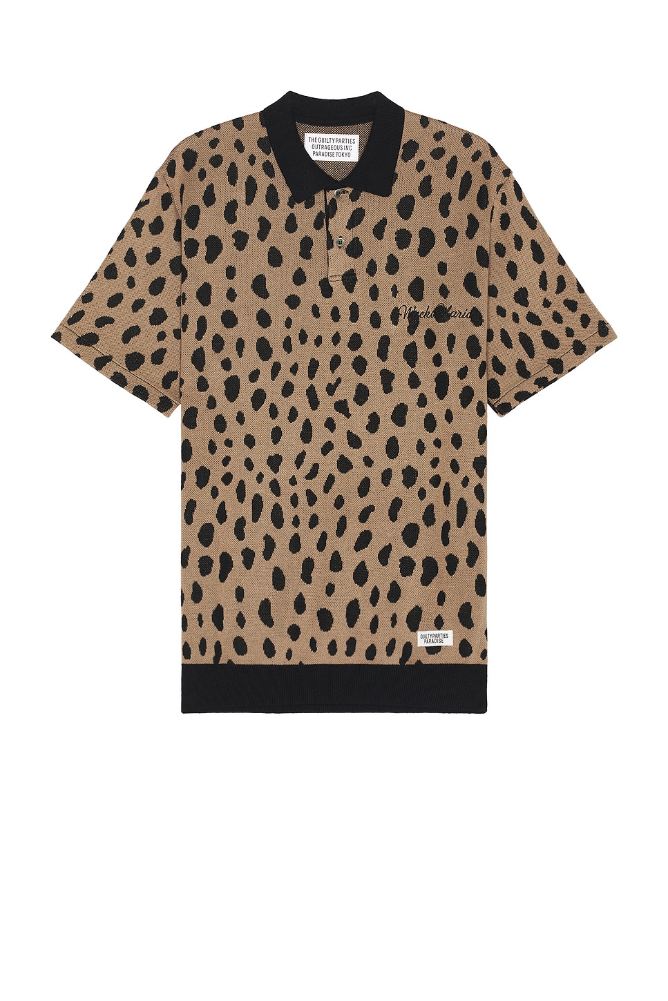 Image 1 of WACKO MARIA Leopard Knit Polo Shirt in Brown