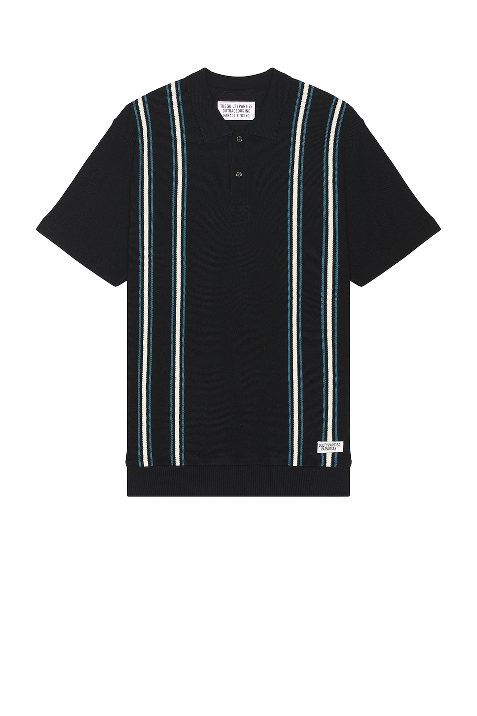 Striped Knit Polo Shirt in Black