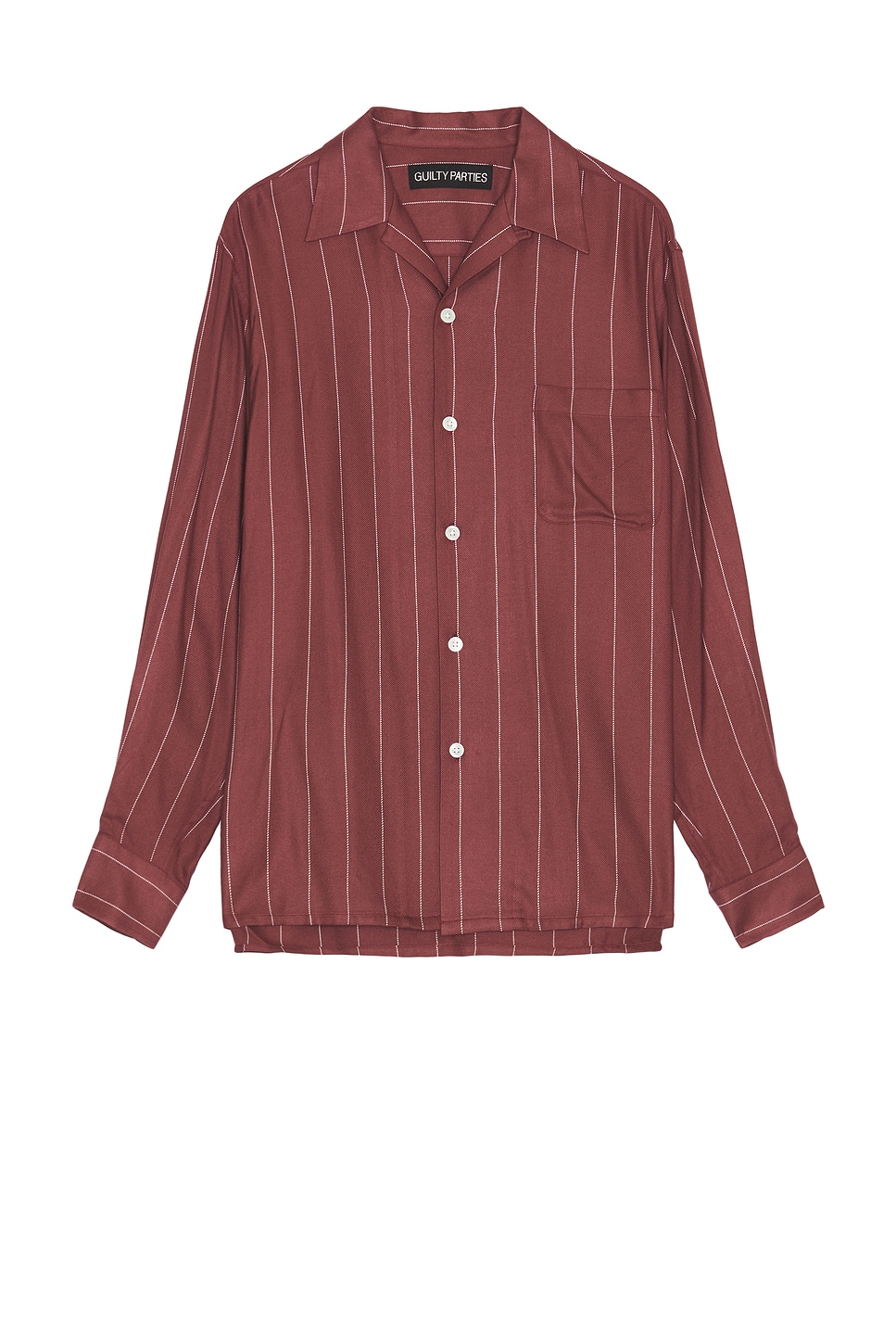 Striped Open Collar Shirt in Burgundy